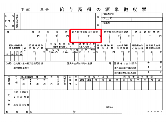 源泉徴収票の給与所得控除後の金額