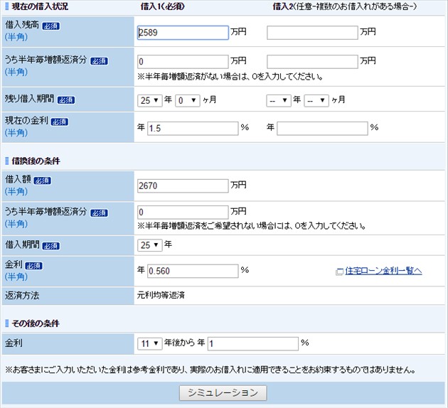 住信ＳＢＩネット銀行の入力画面